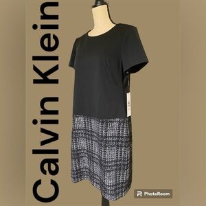 Calvin Klein-NWT size 12 black/white smart & classic tweed shift dress. Back zip